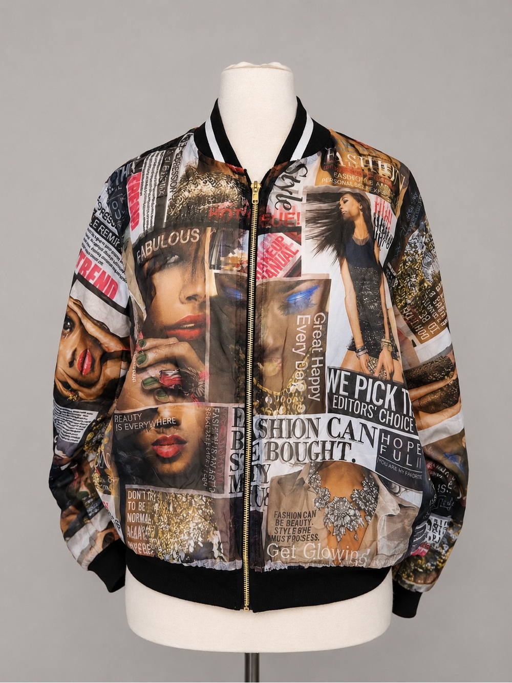 Blush Brown Multi Graphic Collage Bomber Jacket - Picture 3 of 14